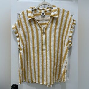 Anne Klein Yellow Stripped Short Sleeve Shirt Size XL